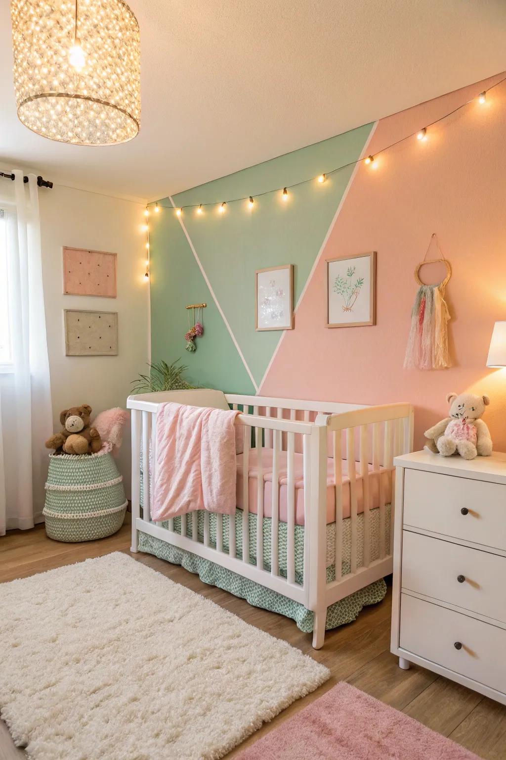 A nursery adorned with a soothing pastel color scheme.