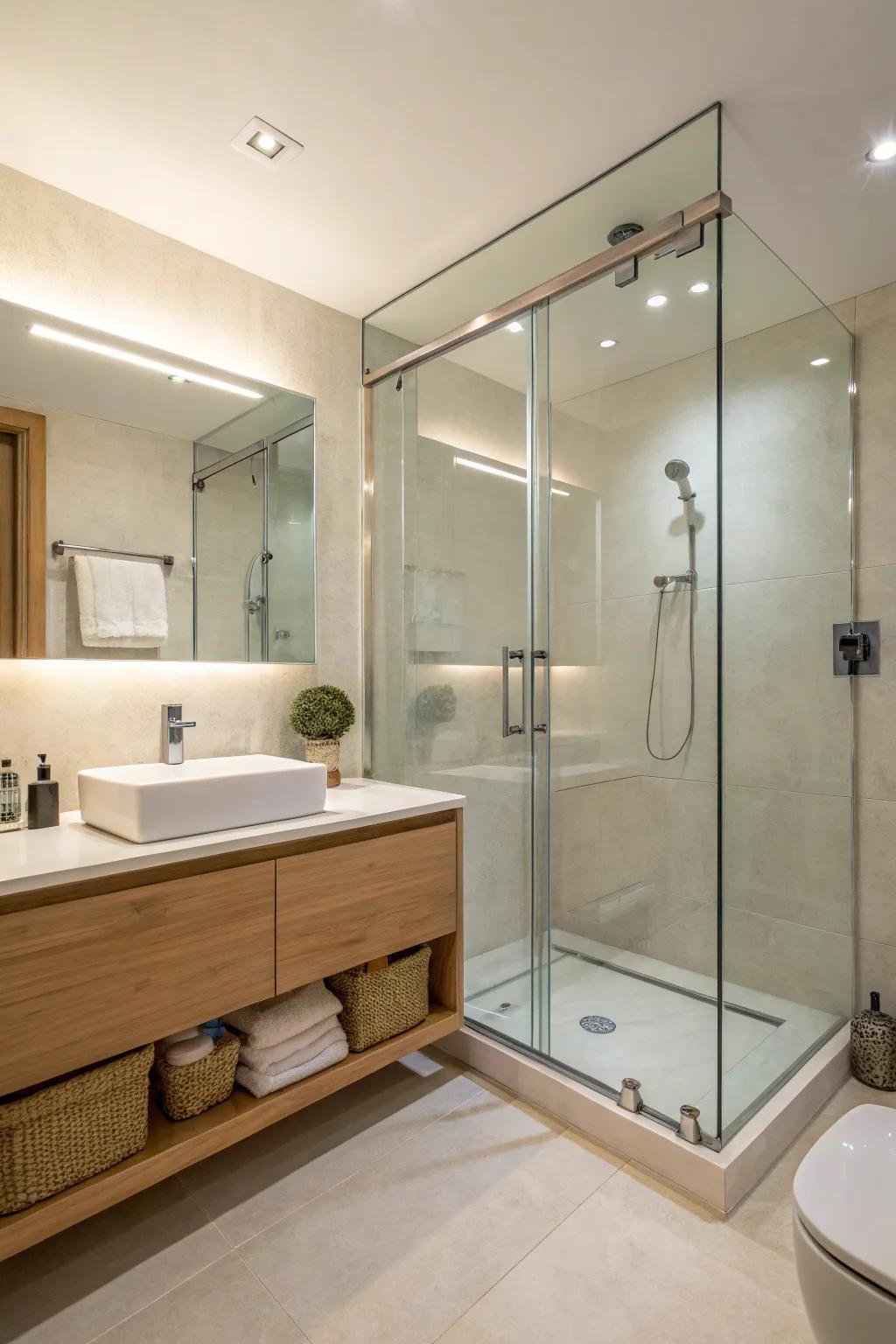 Get a smooth, modern look with a frameless glass shower.