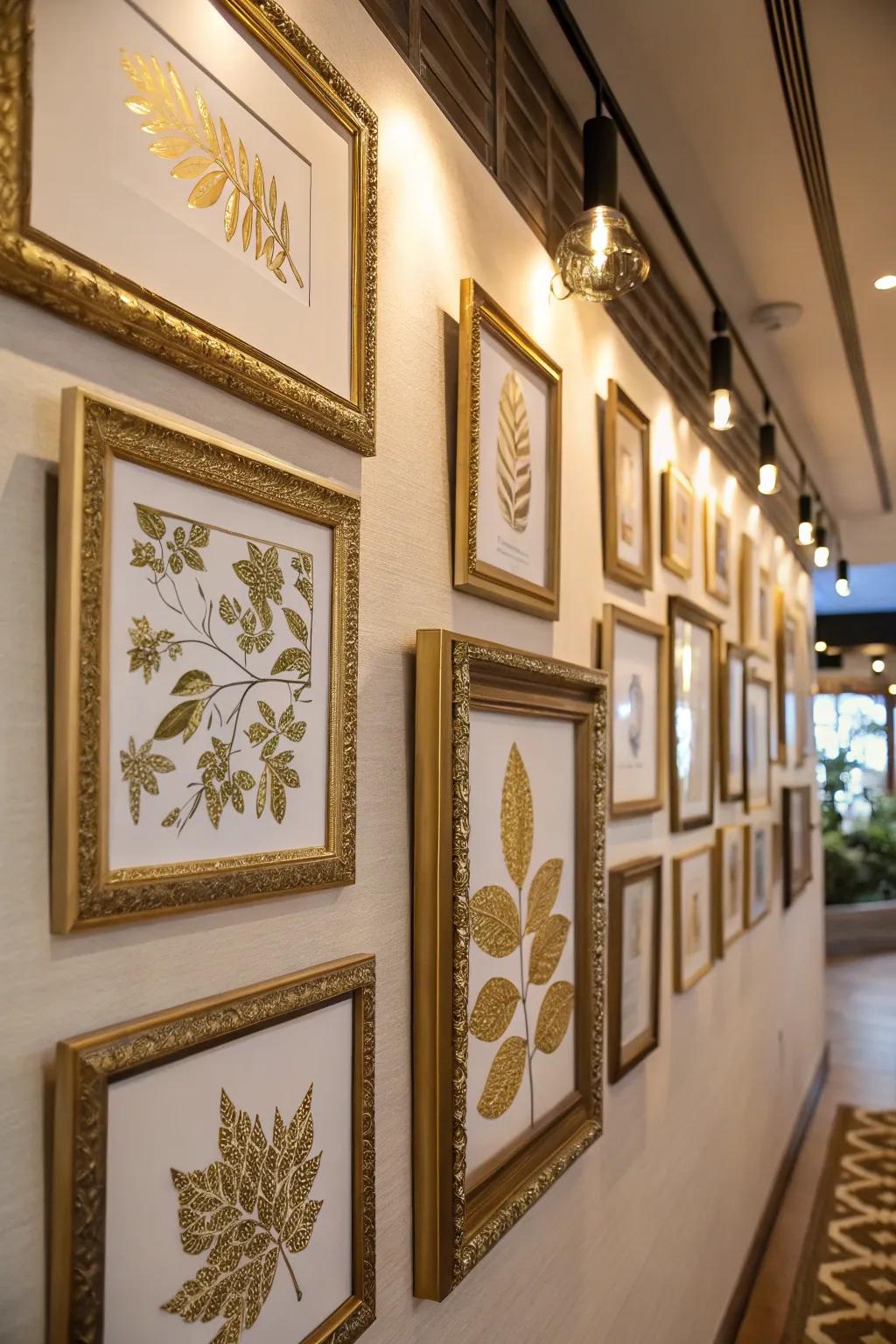 Enhance your gallery display using frames adorned with shimmer.