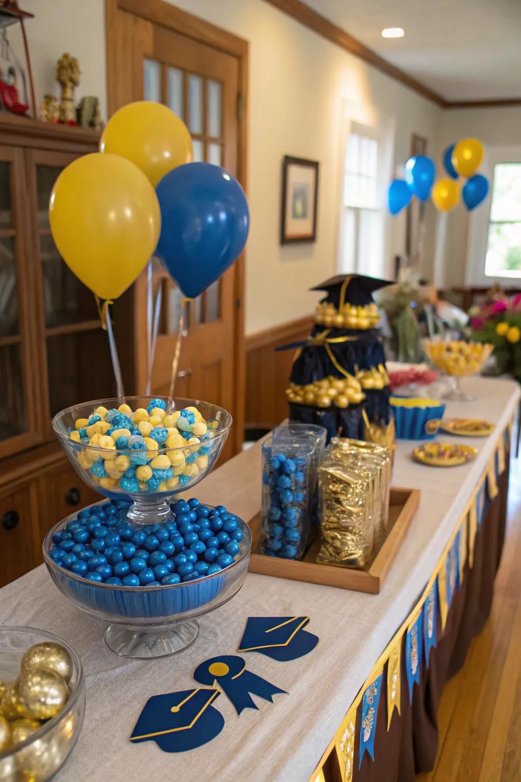 Show off your school pride with a candy table that's color-coordinated.