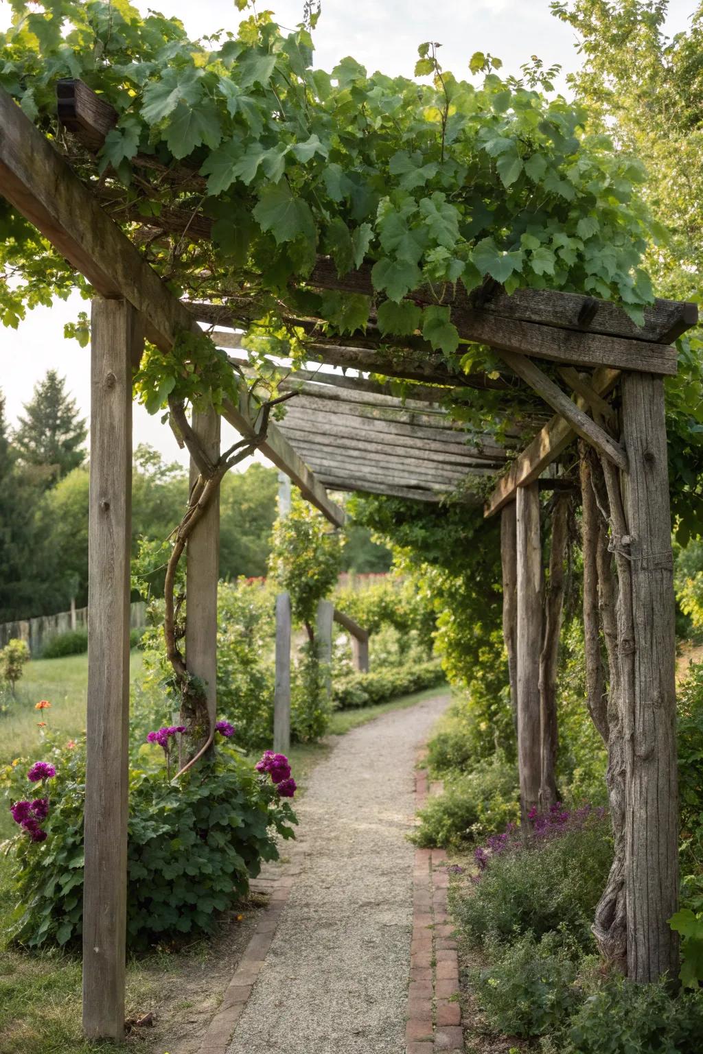 A classic wood trellis gives a natural touch to your grapevines.