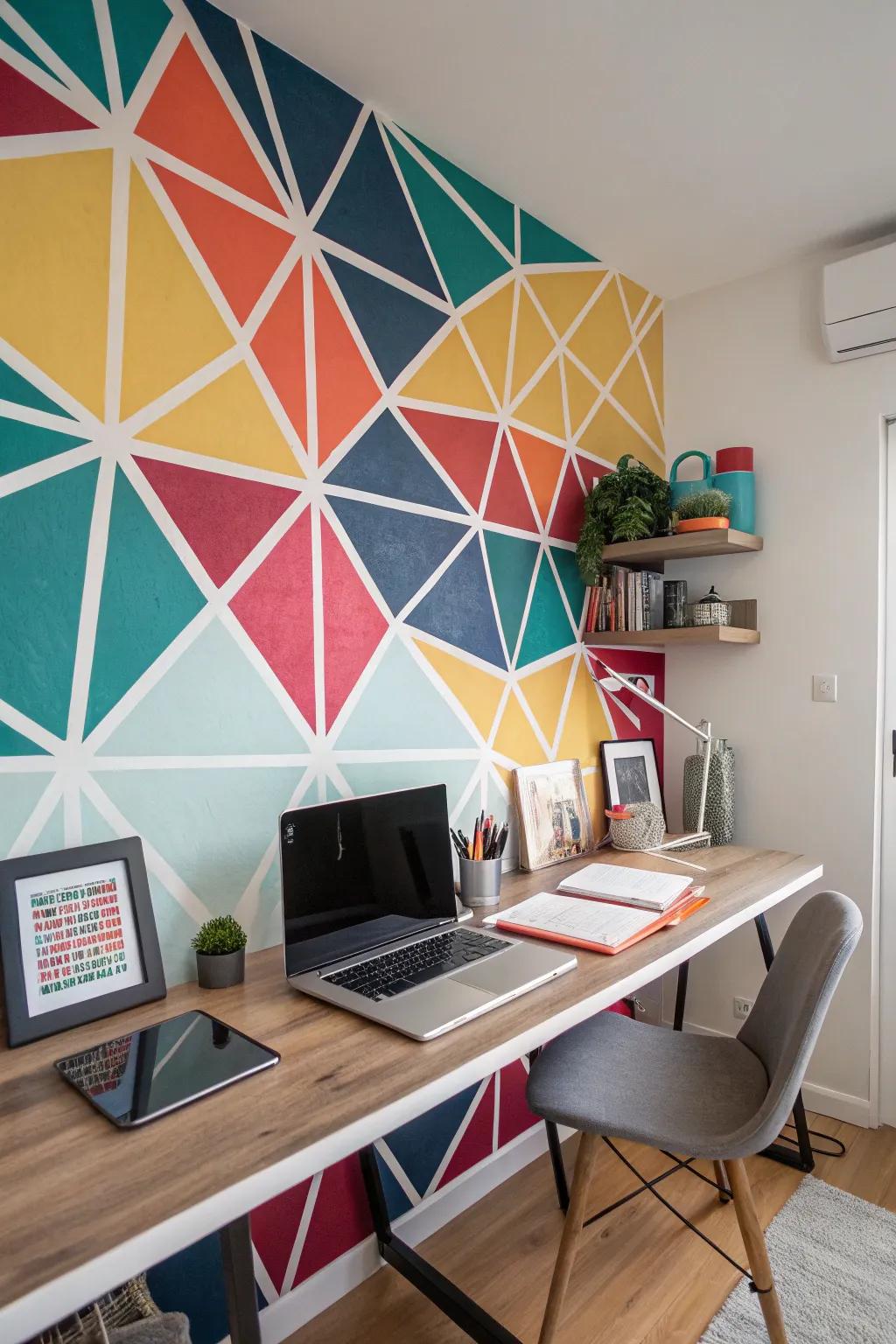 A vibrant mural provides a creative burst to any designer's workspace.