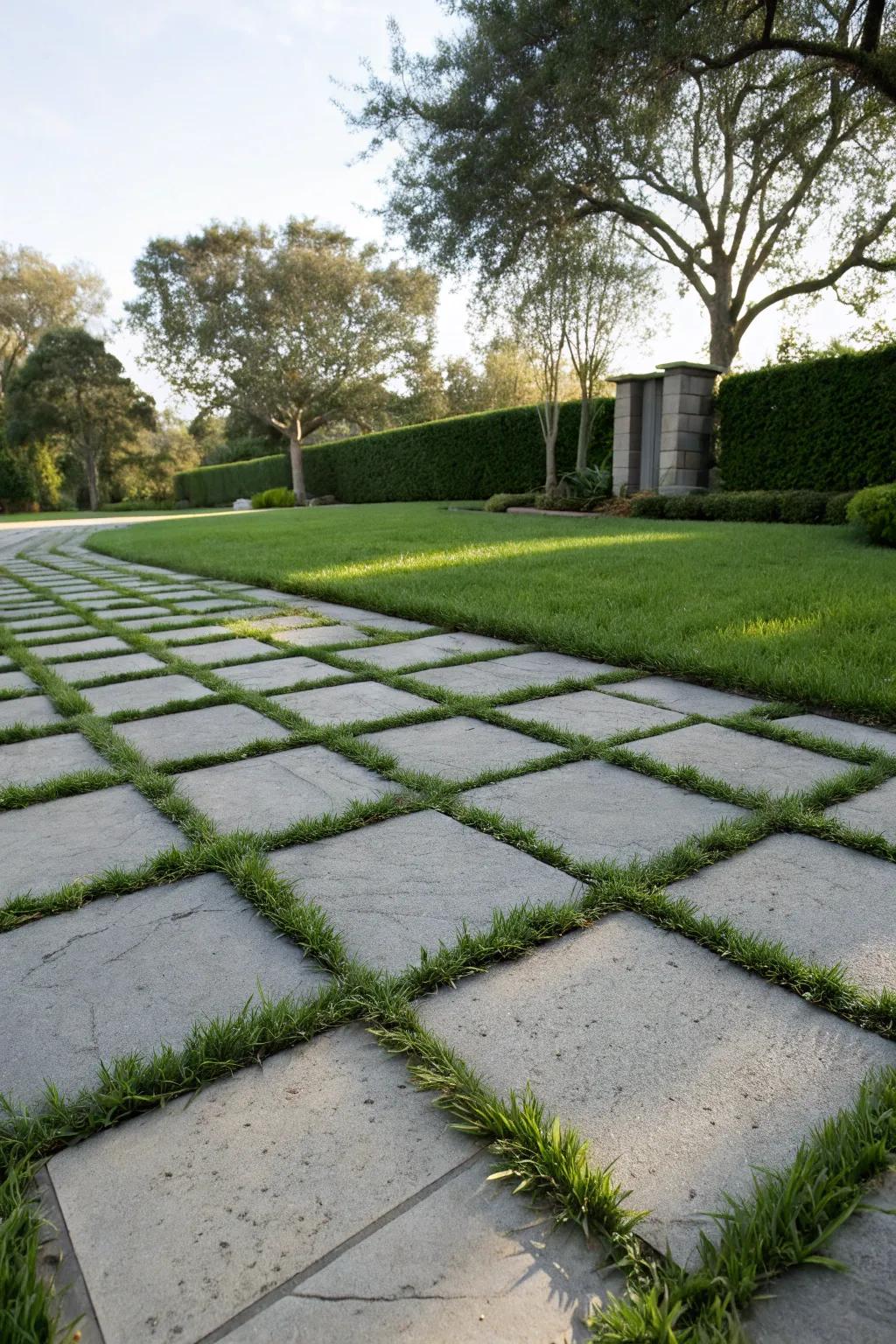 A balanced mix of concrete stones and grass results in a sleek, up-to-date look.