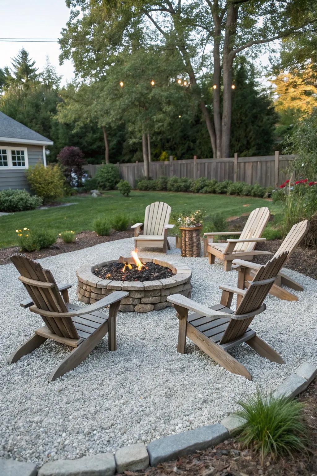 Seating chairs introduce a classic appeal to any gravel fire feature setup.