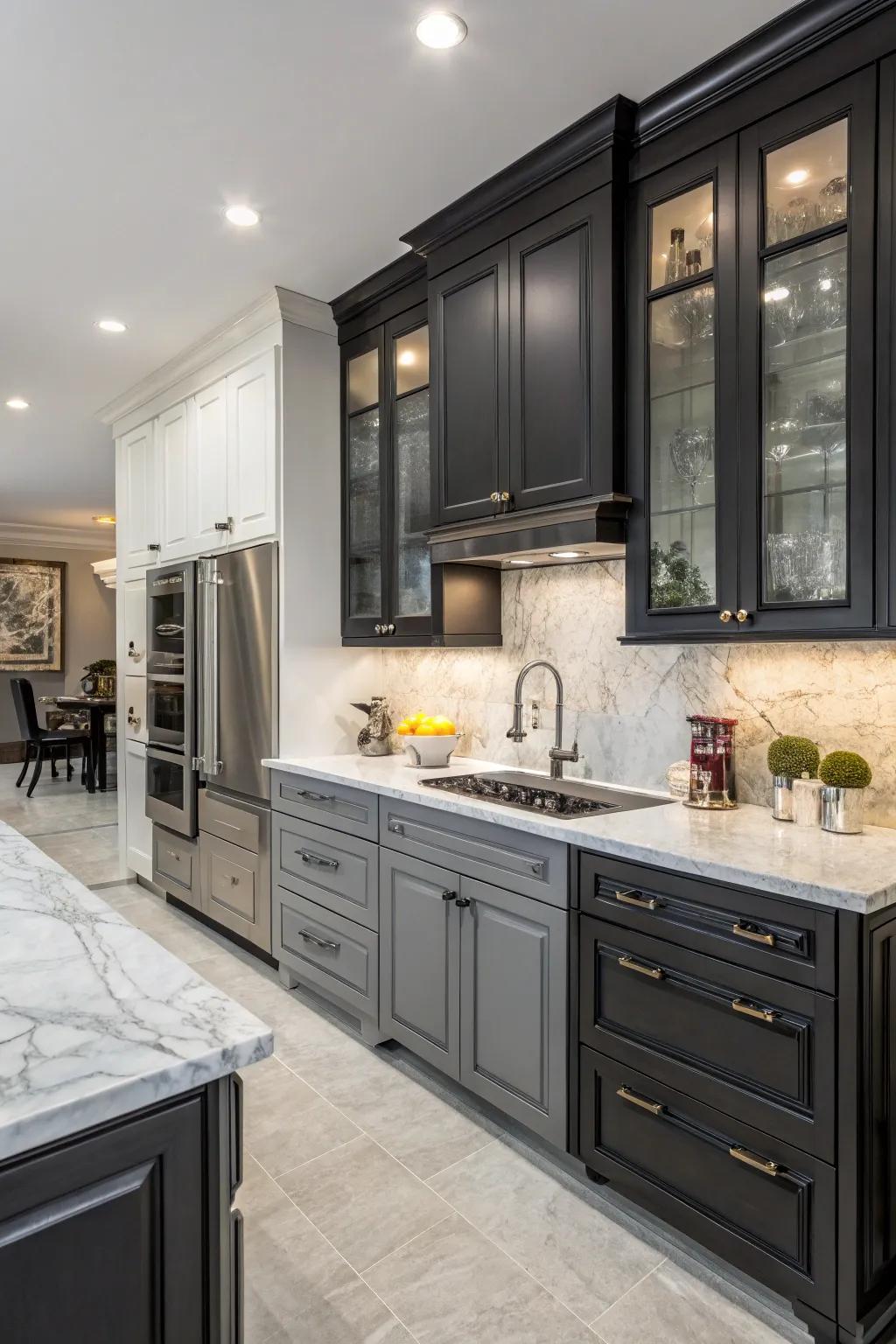 Contrasting cabinets give dimension and interest to your kitchen.