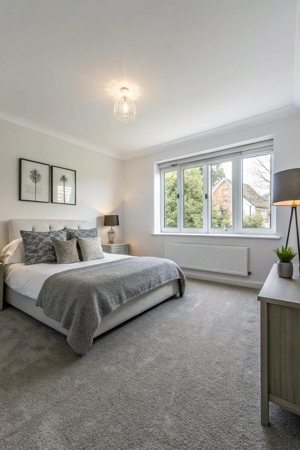 White walls and grey carpet: An ageless combination.