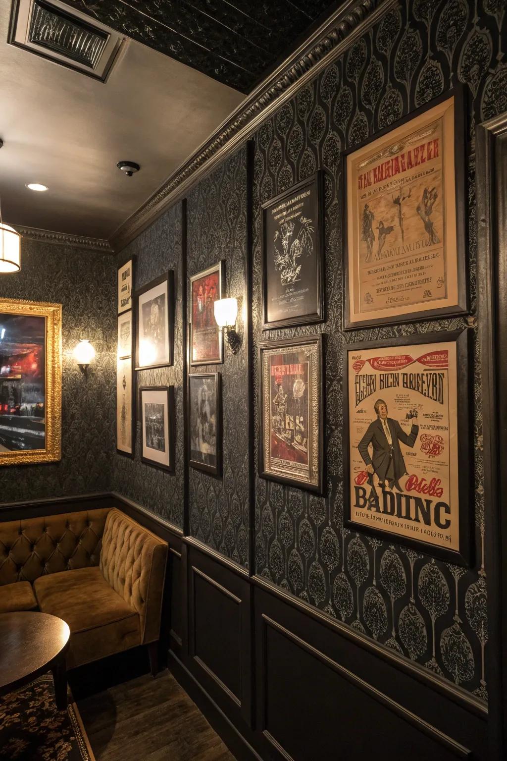 Dark walls provide an ideal foundation for your grunge-themed decor.