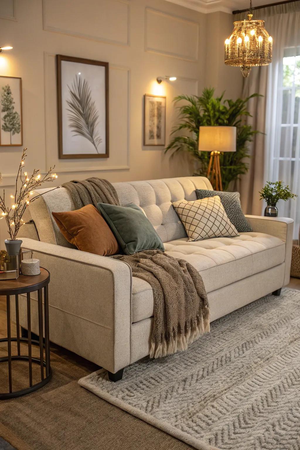 A stylish sofa bed effortlessly transitions from a chic couch to a restful bed.