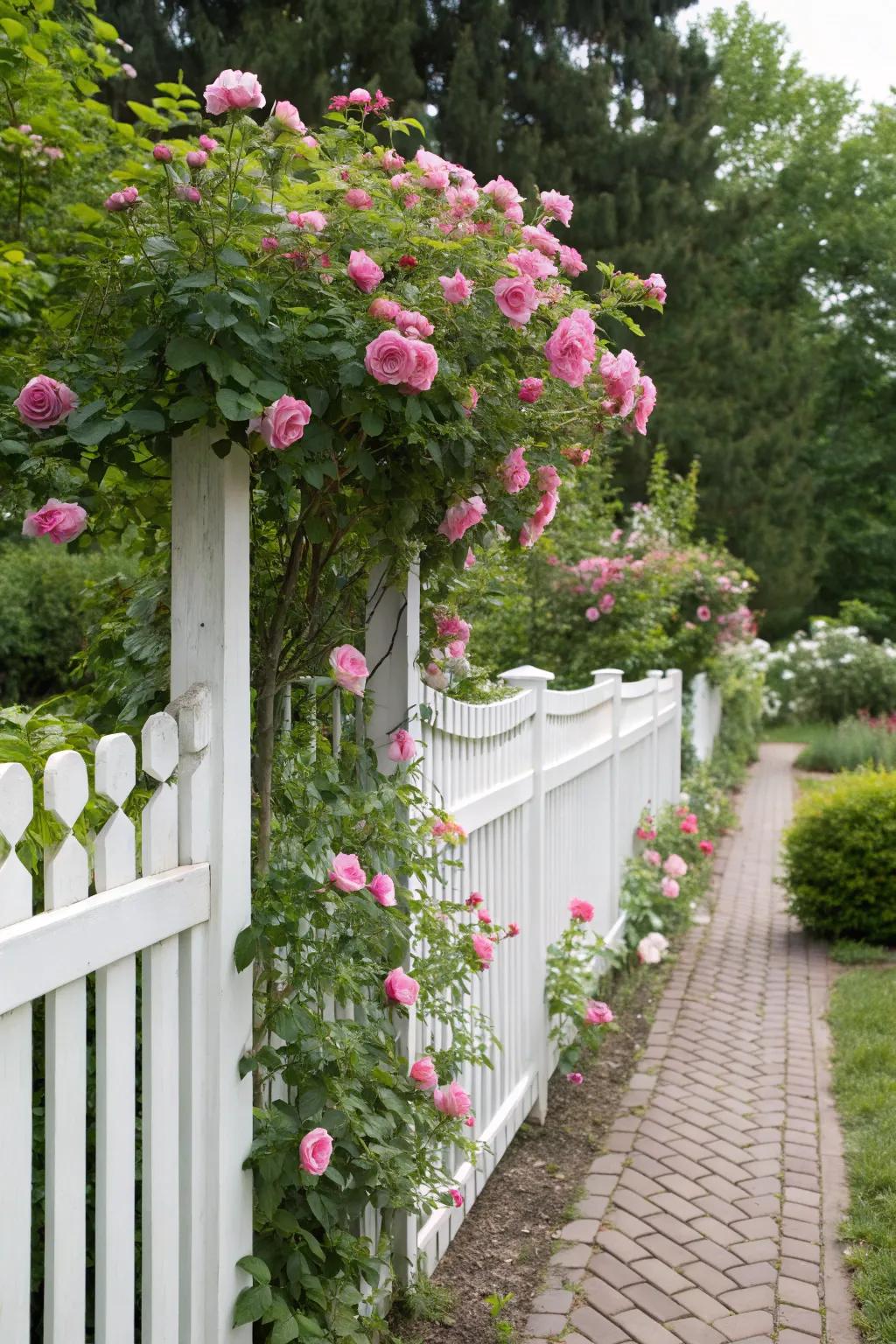 A half picket fence with roses lends a romantic flourish to your garden.