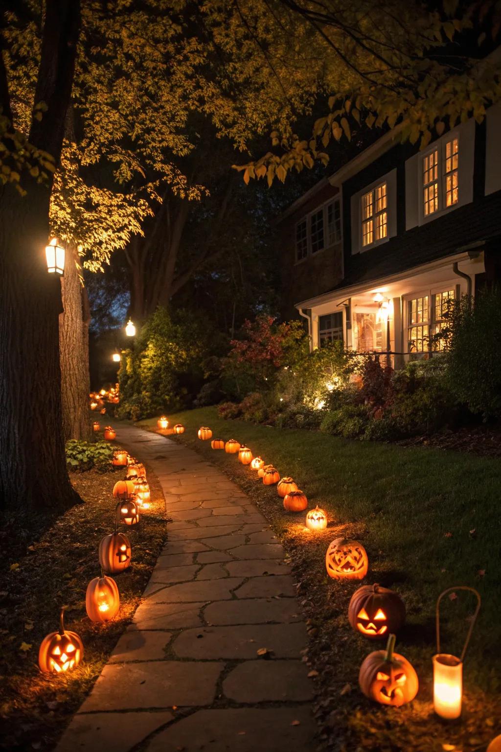 Lead your visitors with a charming pathway illuminated by gourd figures.