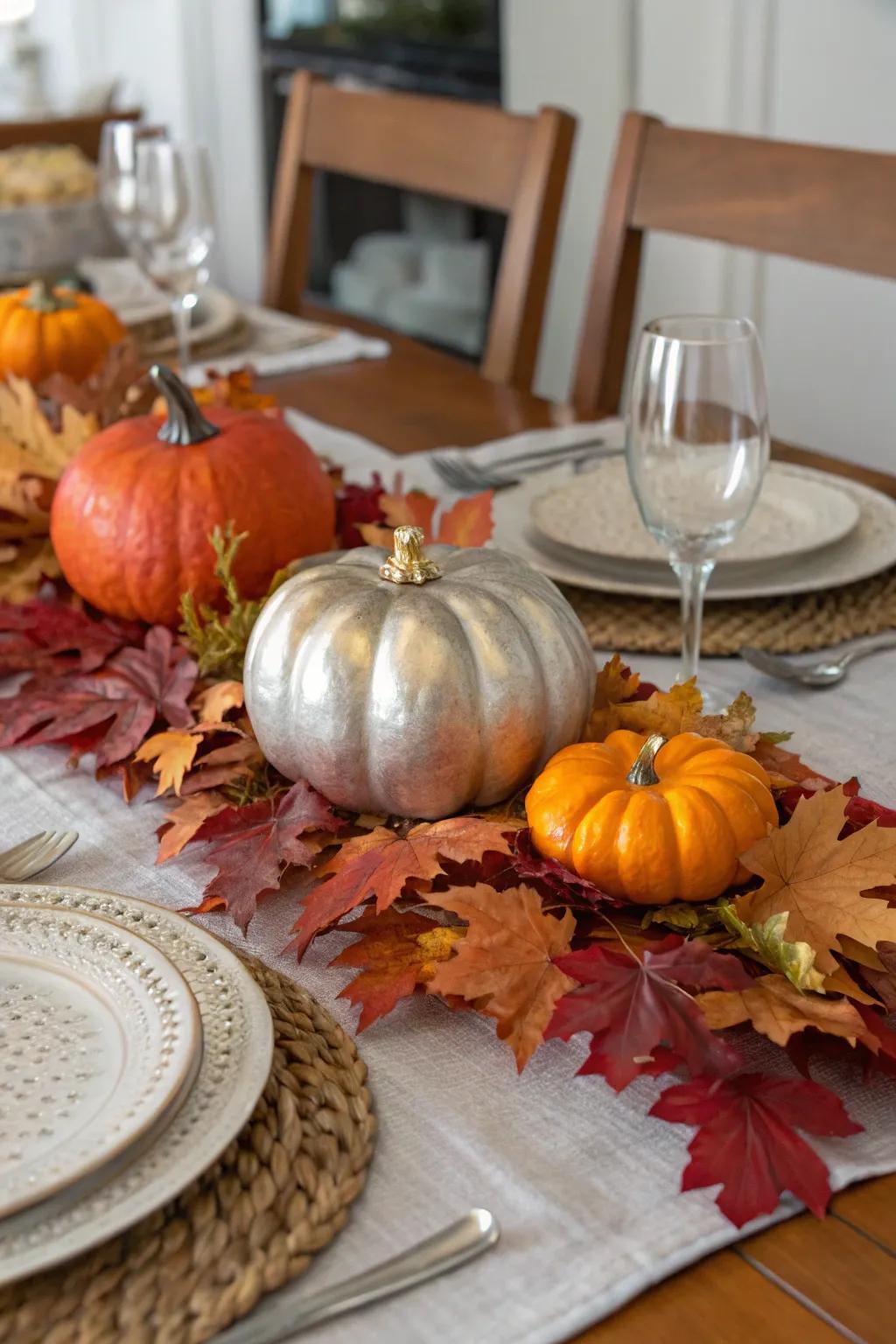A pumpkin centerpiece that blends charm and sophistication on the Halloween table.