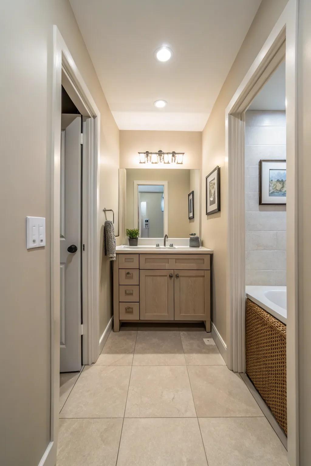 Neutral hues can create an illusion of greater space and tranquility in compact areas.