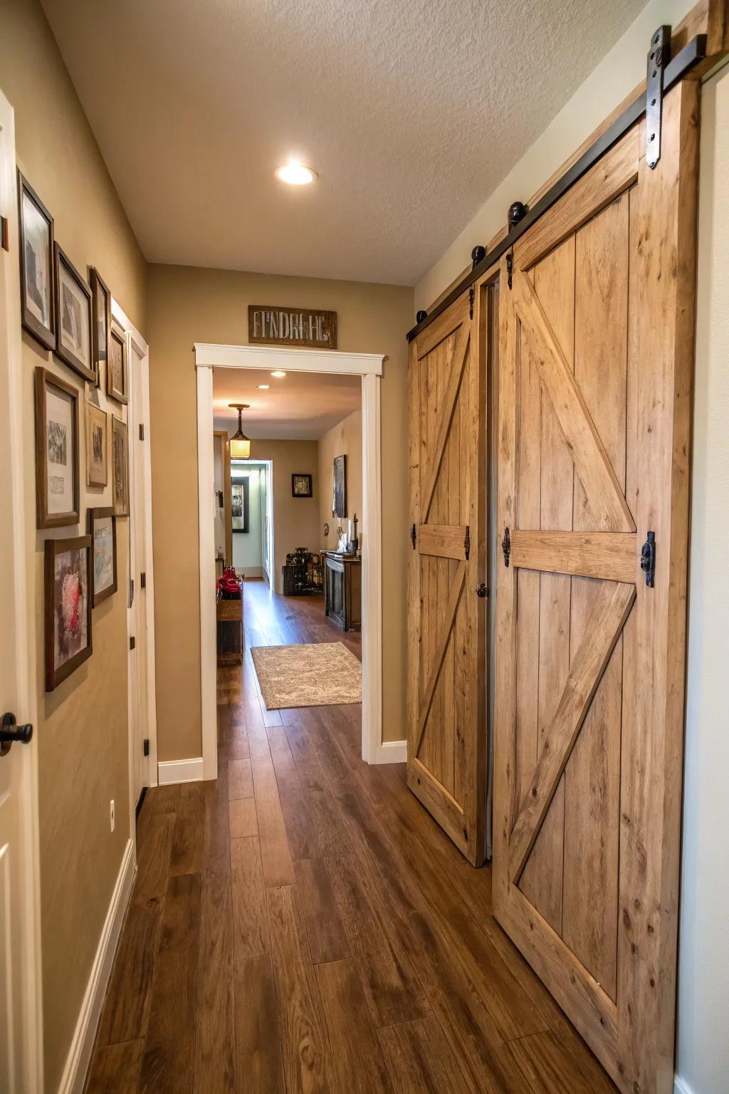 Infuse your hallway with the inviting allure of barn-inspired sliding doors.