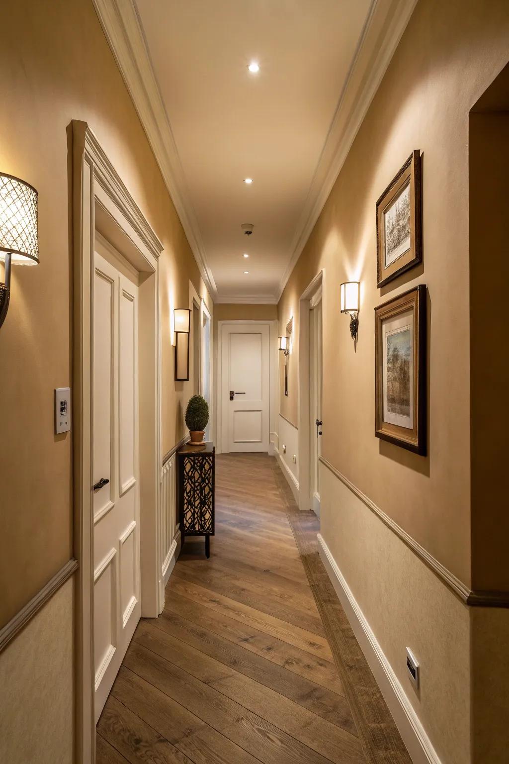 Enjoy the comfort of neutral shades to get a tranquil hallway atmosphere.