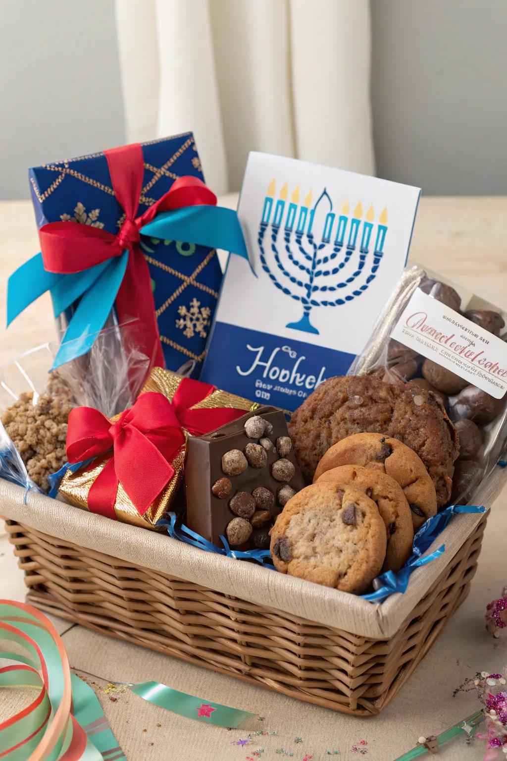 A customized gift basket brimming with choice snacks and personal touches.