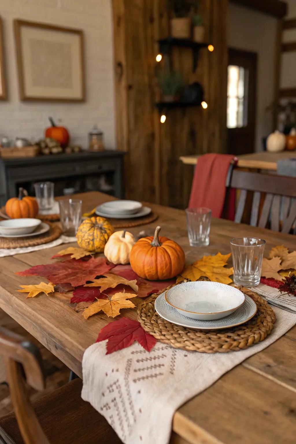 A country-style table setting ideal for a harvest meal.