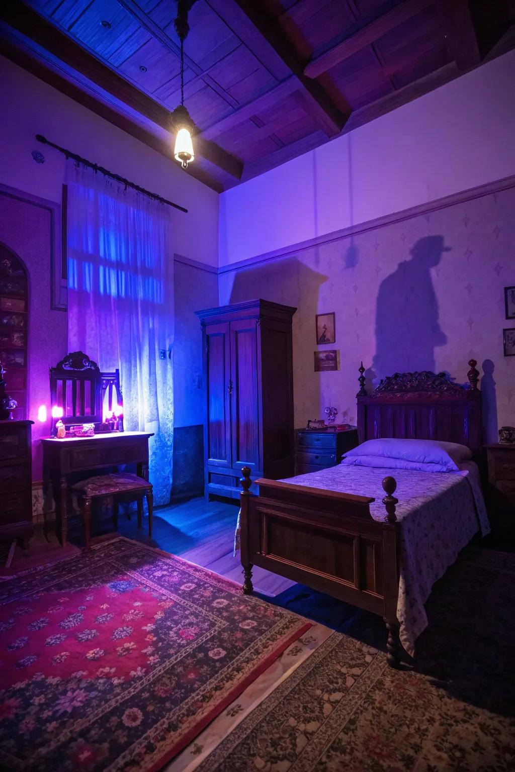Dim lighting brings a ghostly allure to your sleeping quarters.