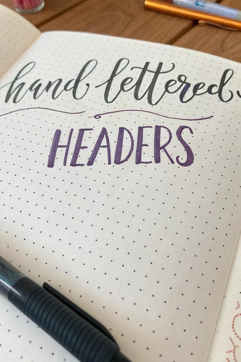 Classic hand lettering adds a personal touch to any header.