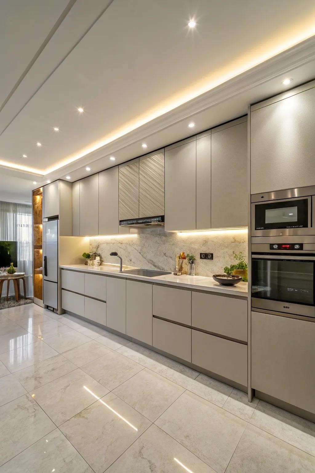 Integrated appliances blend perfectly with cabinetry for a smooth and clean look.