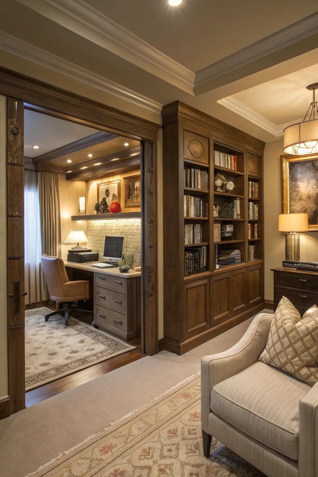 A bookshelf unveiling a secret room offers a timeless and enchanting element.