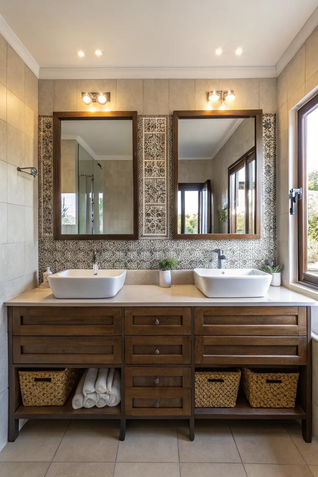 A well-balanced bathroom design showcasing symmetrical elements.