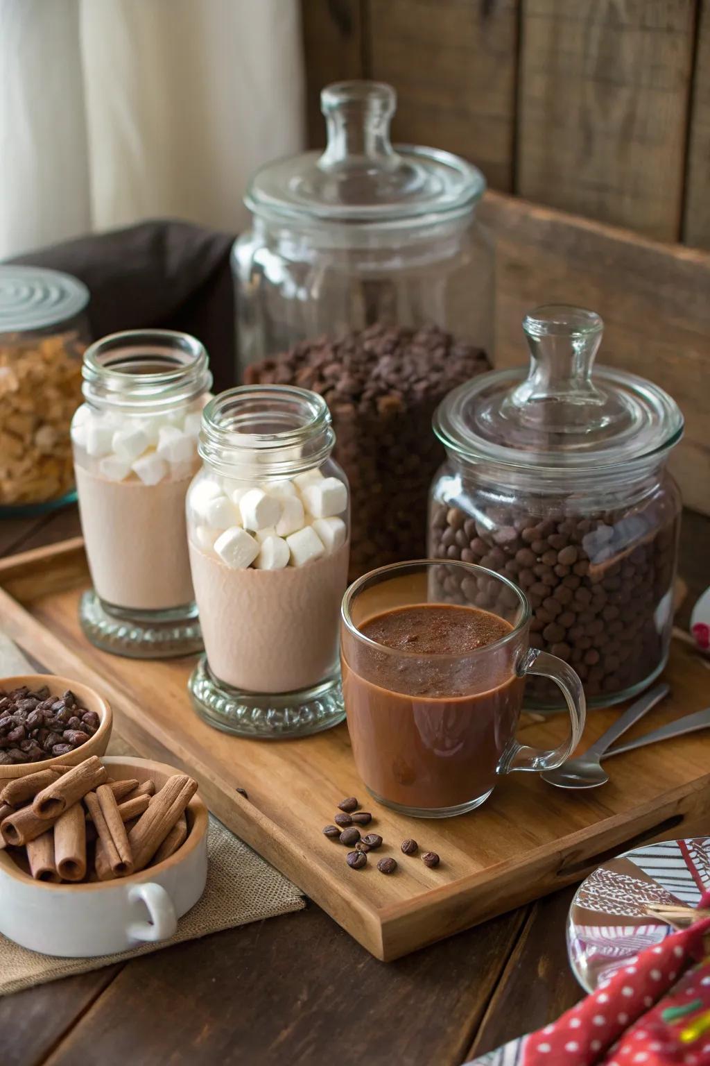 A charming cocoa station adorned with tempting toppings.