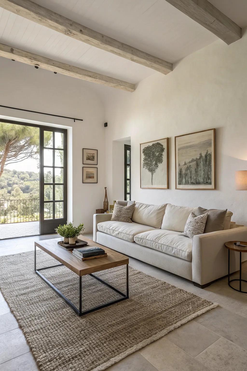 A modern minimalistic living room radiating peace.