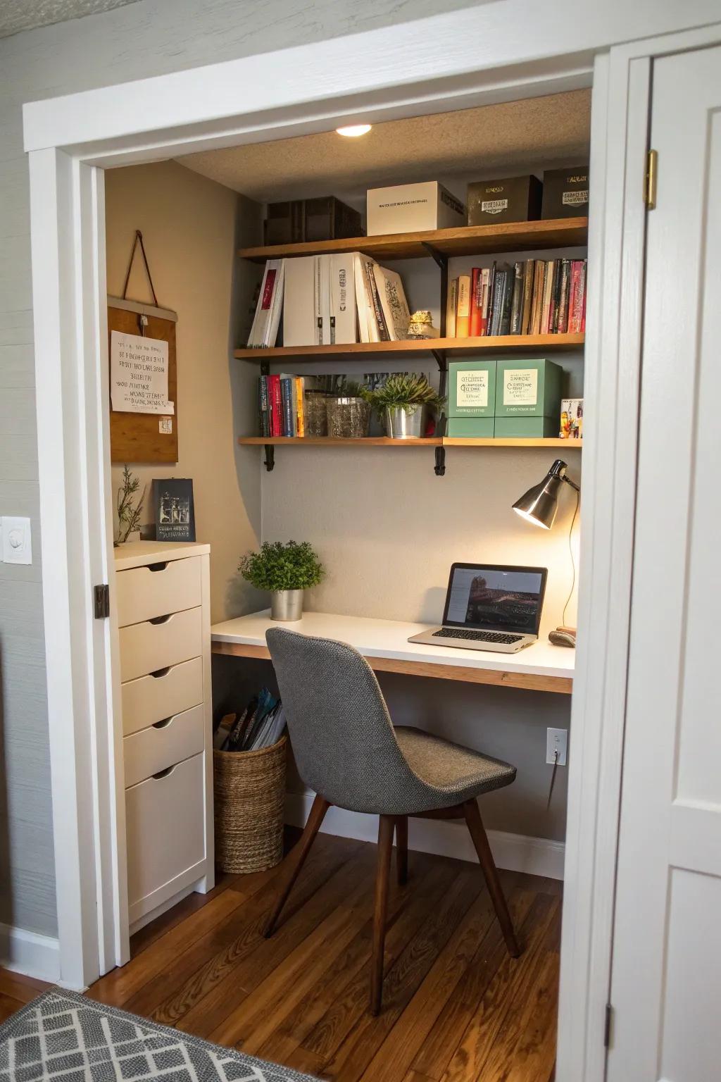 A hidden treasure: an office hideaway within a closet.