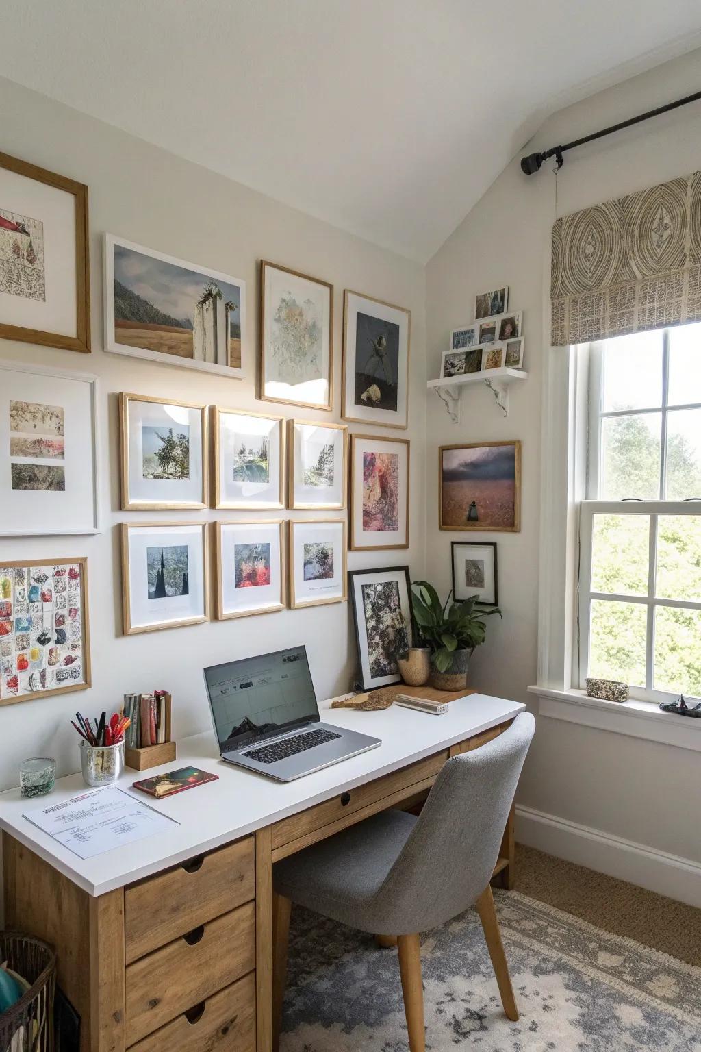 A gallery wall brings a personal vibe to your home office.