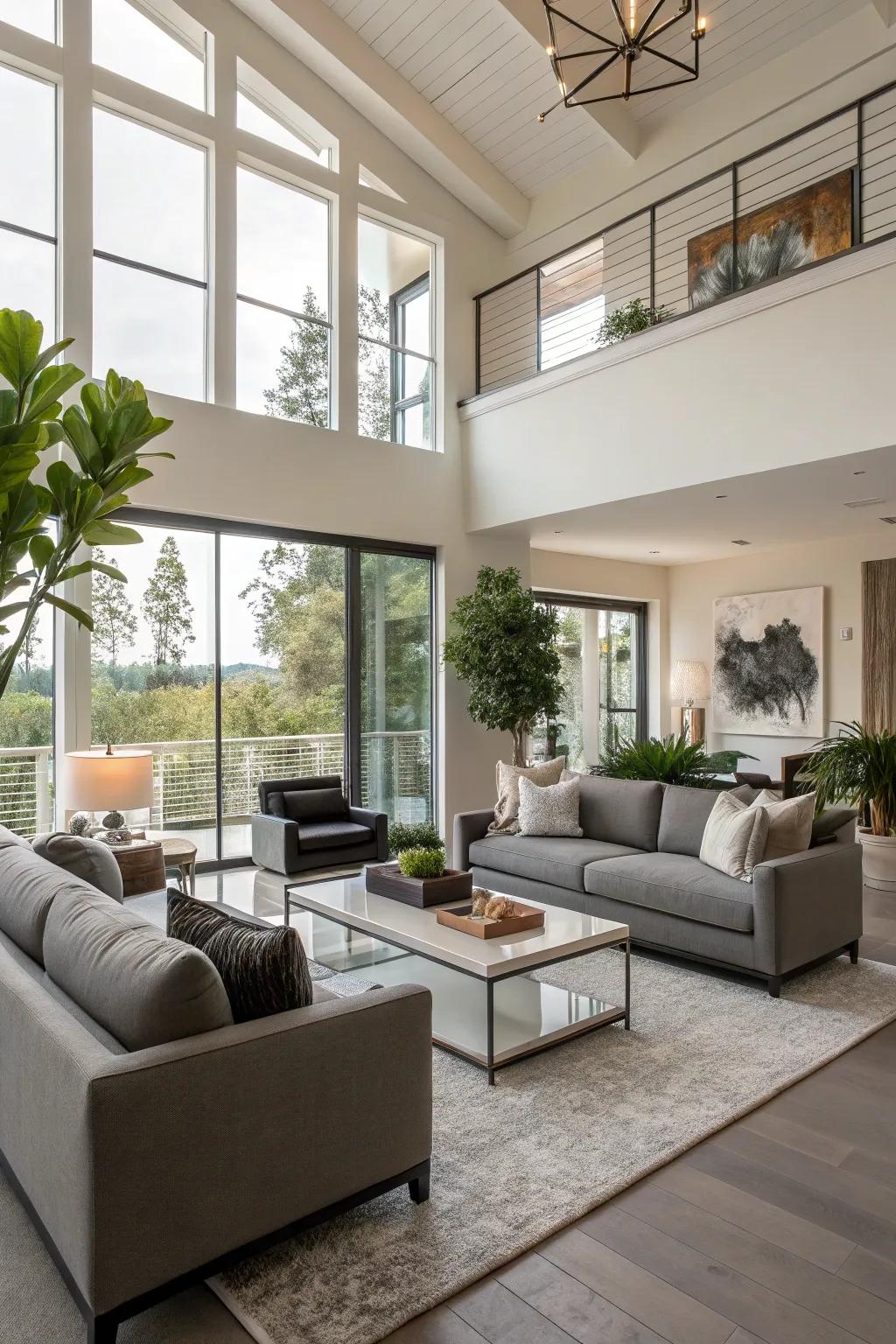 Welcome the openness with a modern, airy living room layout.
