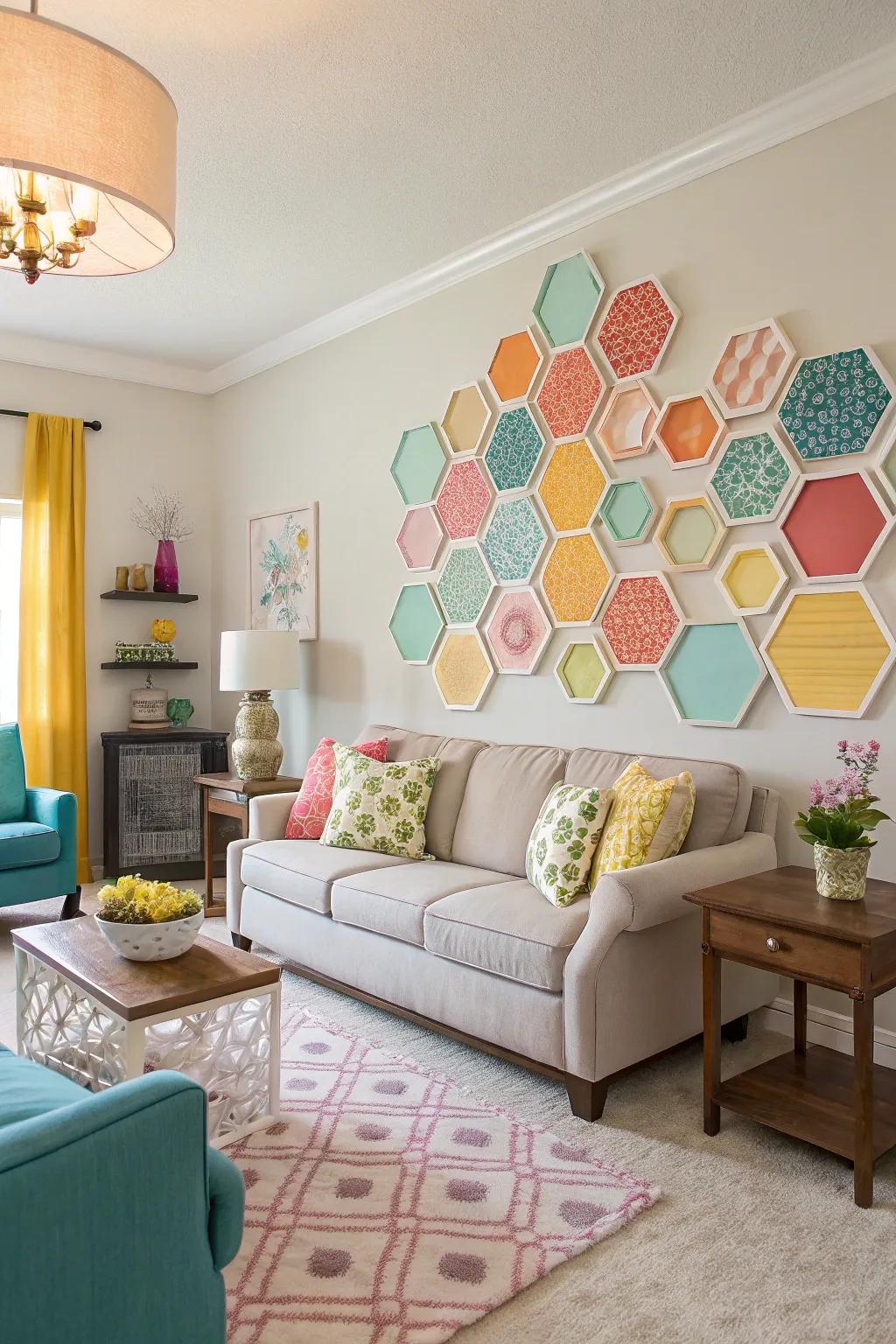 Elevate your walls with lively honeycomb patterns.