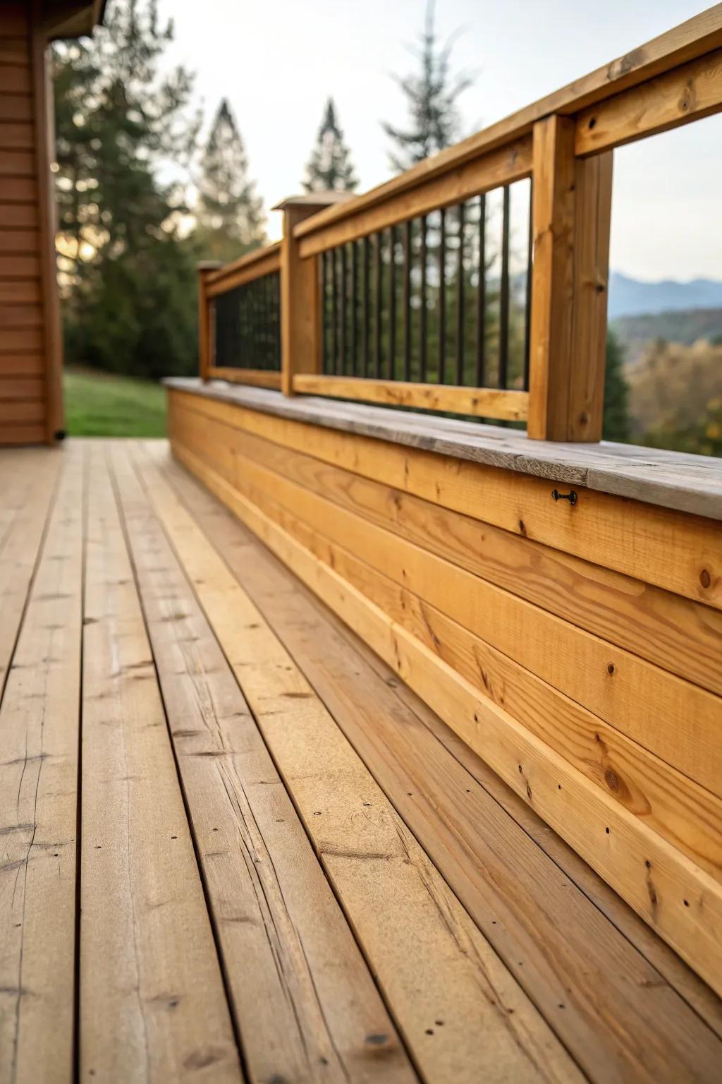 Cedar wood skirting lends an earthy feel to this deck.