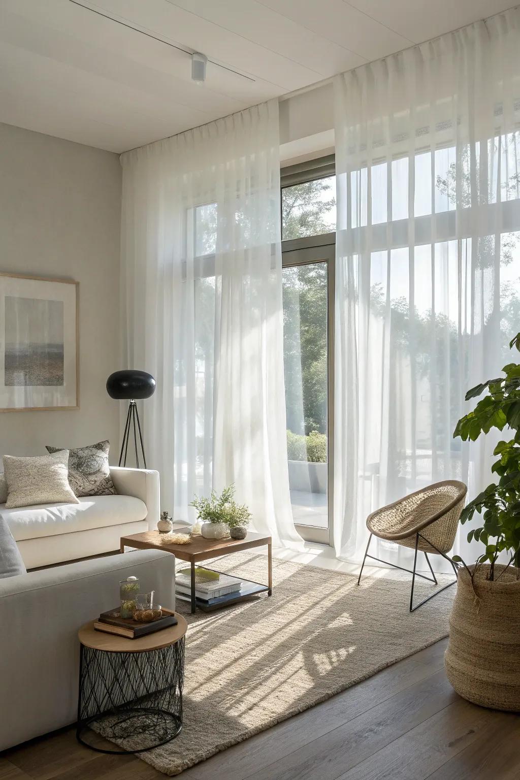 Delicate curtains introduce a luminous, revitalizing ambiance to any family area.
