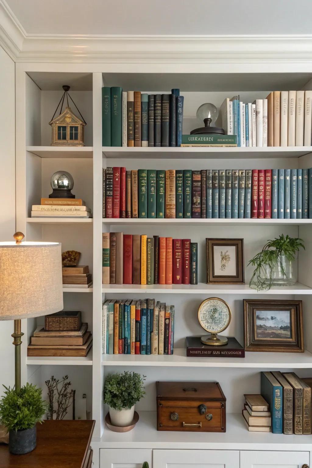 Bookshelf featuring balanced symmetrical and asymmetrical designs.