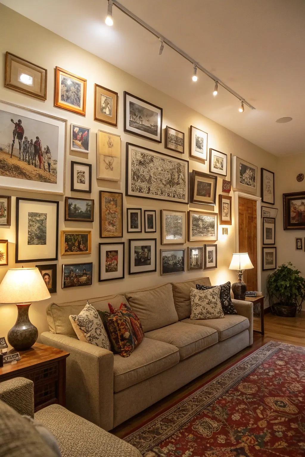 A well-thought-out curated wall display infuses character and charm into expansive walls.