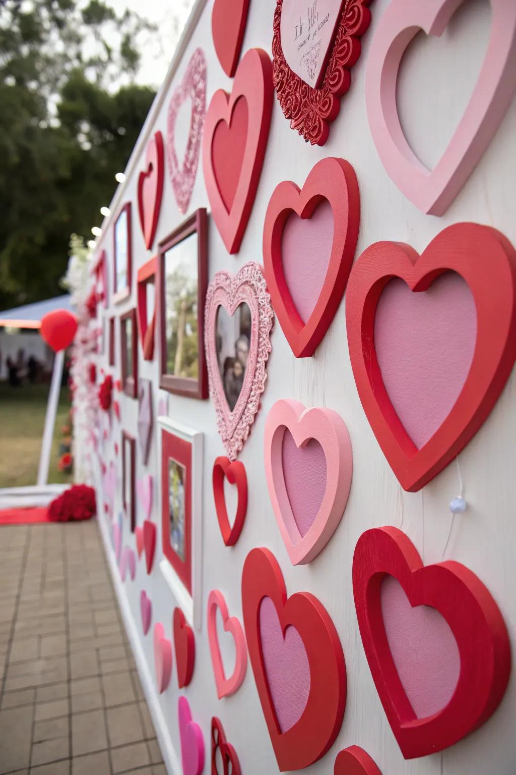 A heart-inspired wall design adds a touch of romance.