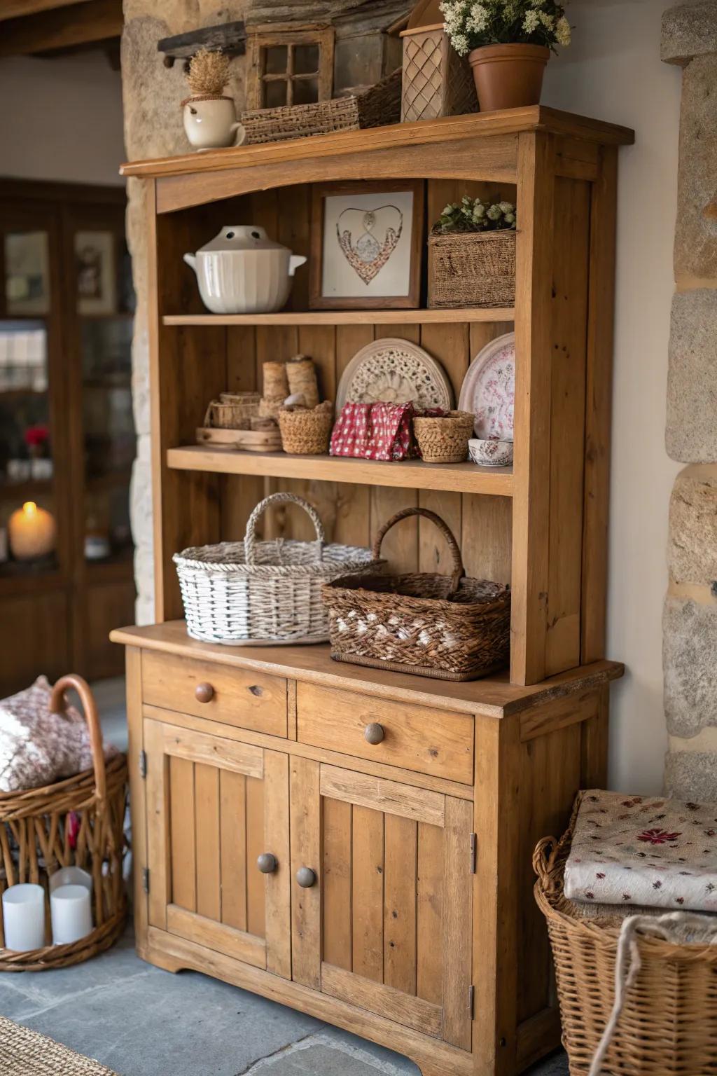 Rustic timber cabinet showcasing captivating organic elements.