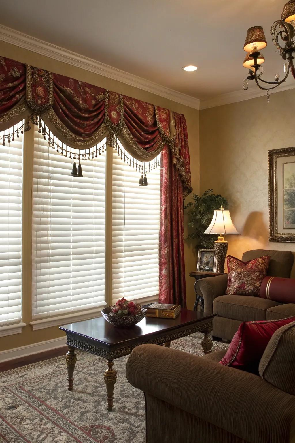 Classic fabric valances introduce comfort and texture.