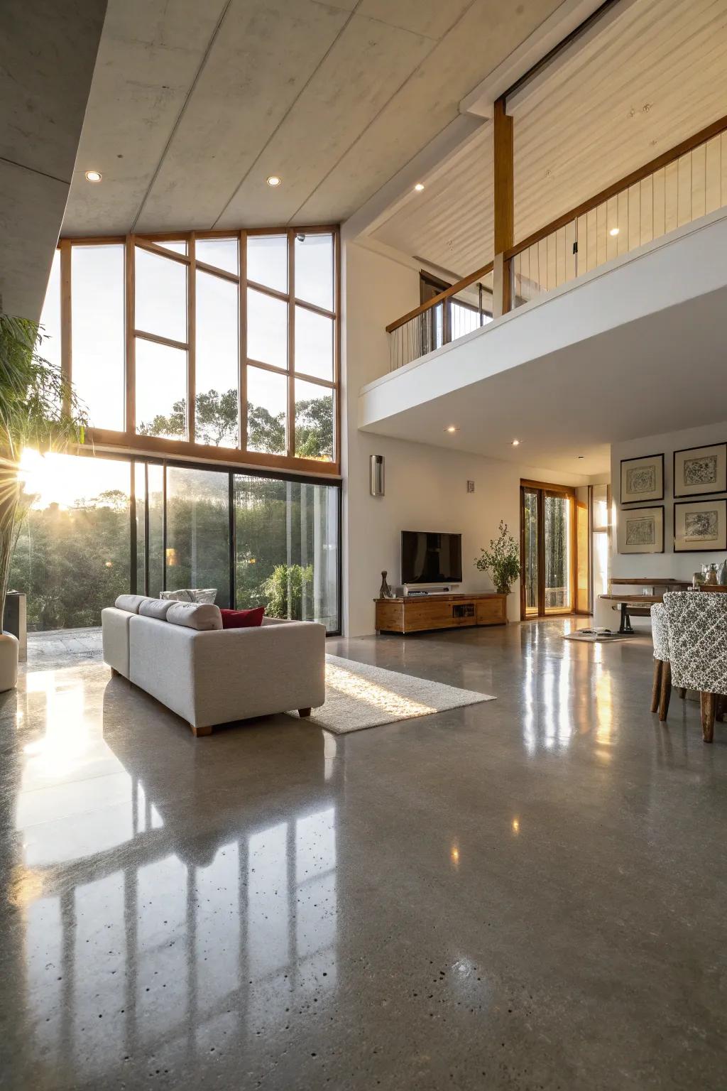 The reflective nature of polished concrete floors can completely alter a room.