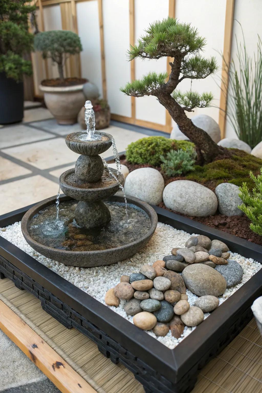 A teeny tranquil garden water feature creates a serene getaway in your house.