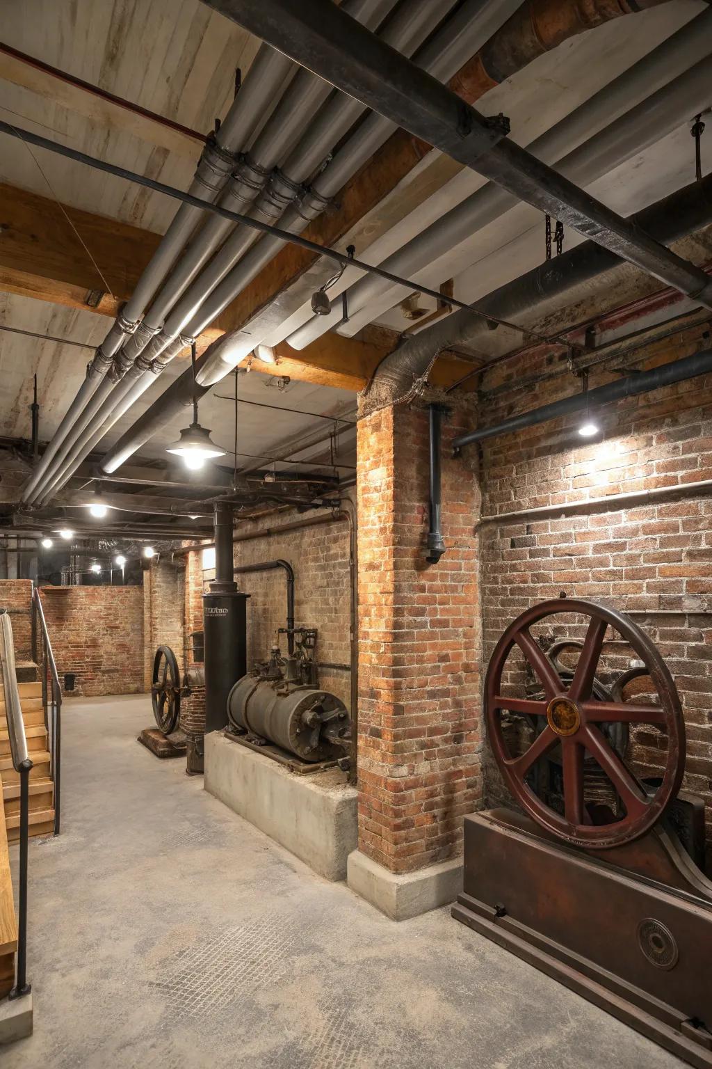 Exposed brick brings a raw, sophisticated look to your basement.