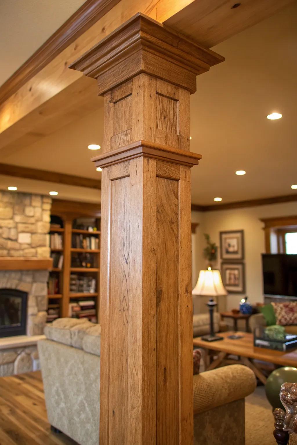Natural timber columns add warmth and personality.
