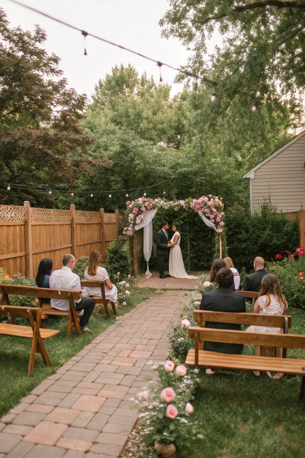 Attractive seating featuring wooden benches for a relaxed wedding vibe.