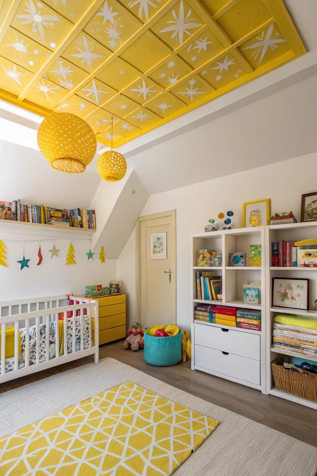 Radiant yellow accents infuse warmth and cheer into this child's room.