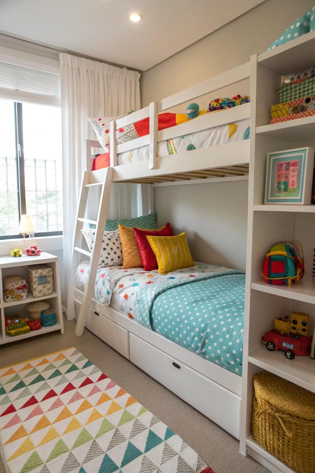 Bunk beds creating space for play and relaxation.