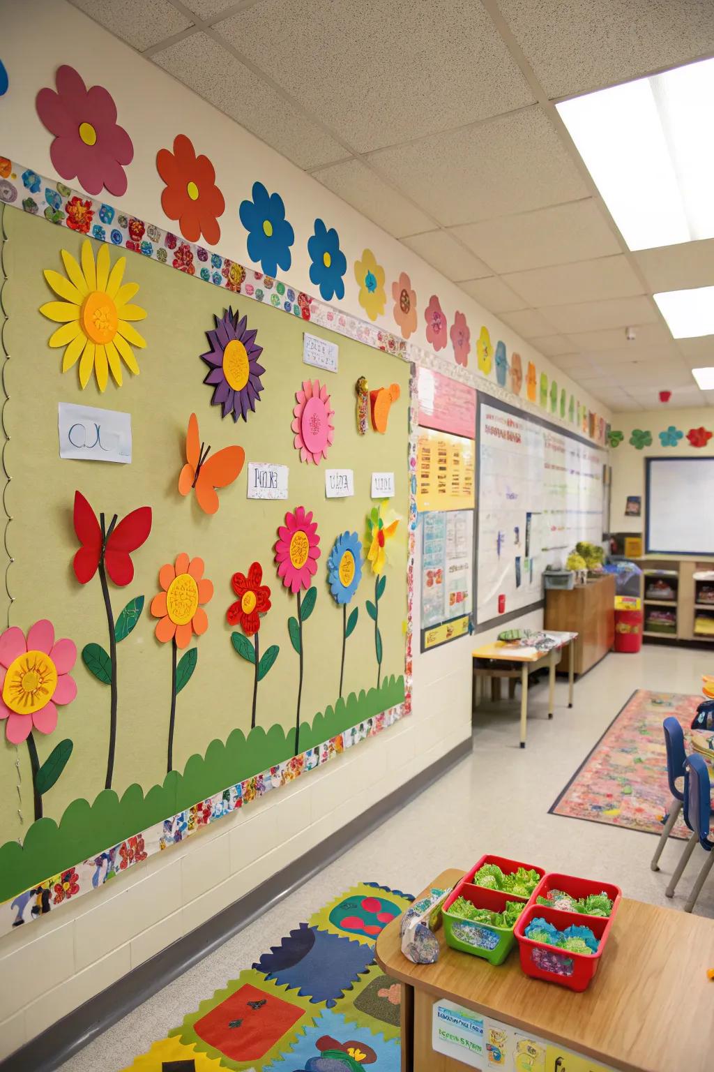 Welcome spring into your classroom using a flower-themed pinboard that is full of vibrant hues.