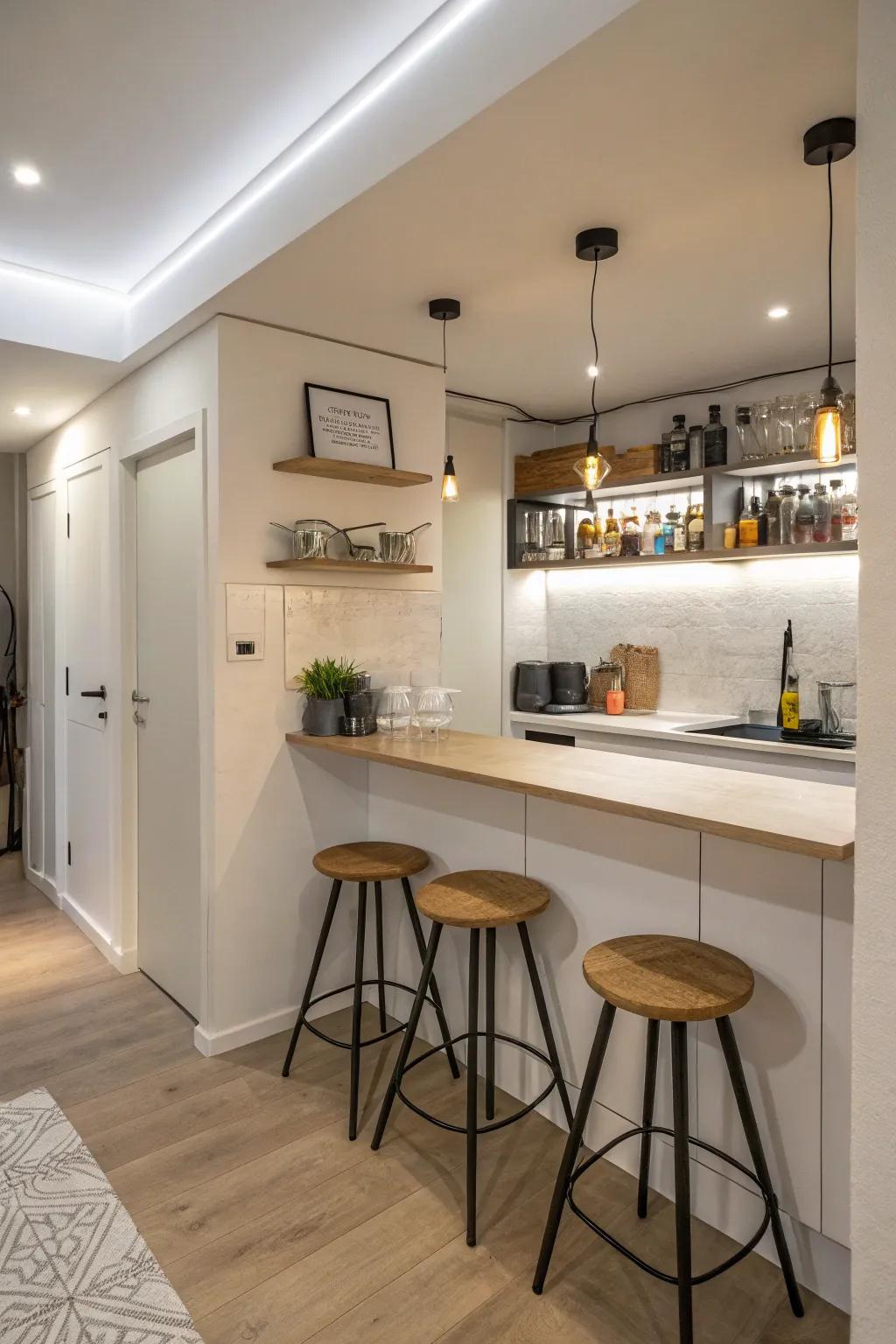 A floating bar provides practical benefits without taking up space.