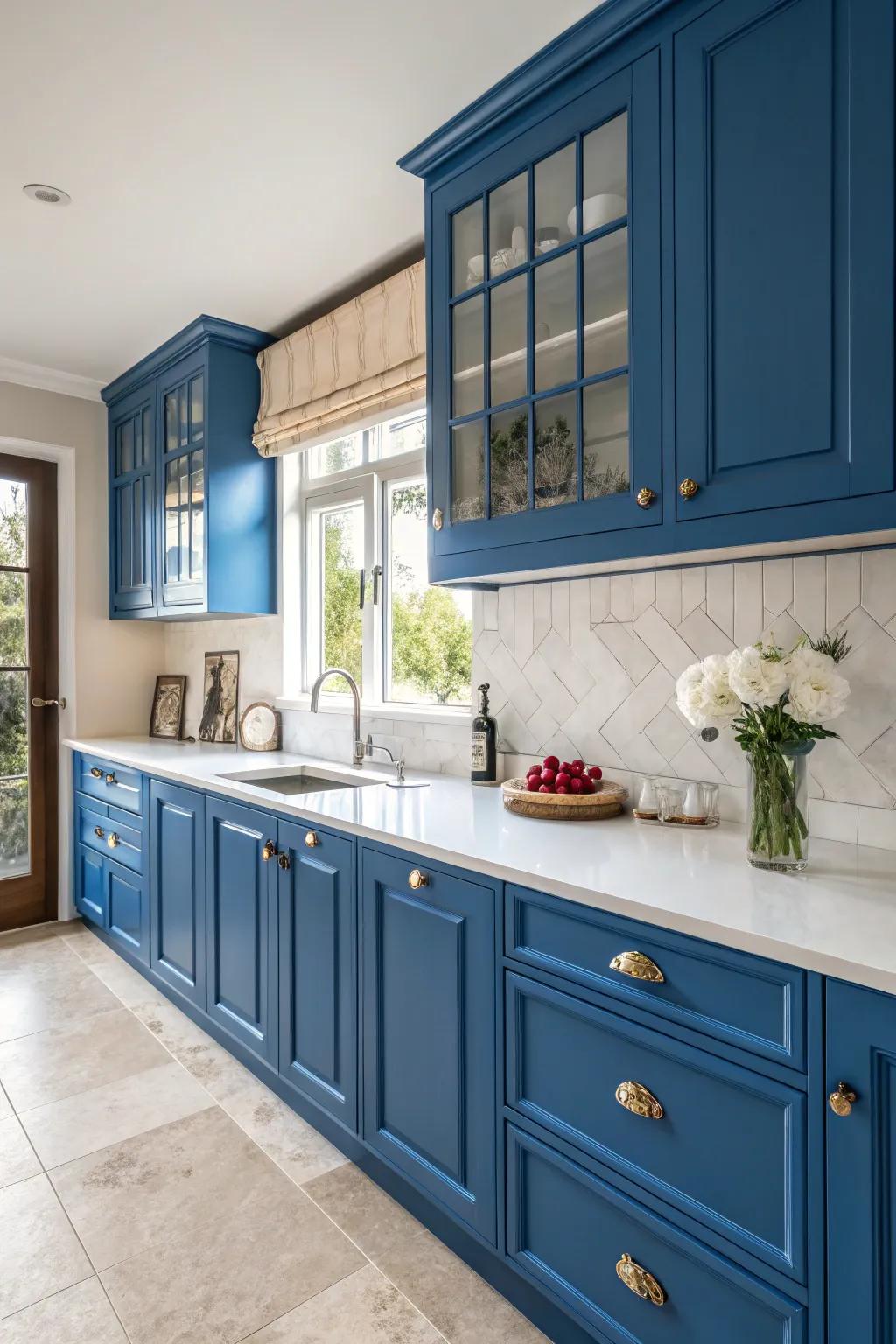 Daring azure cupboards introduce a refreshing twist to any kitchen.