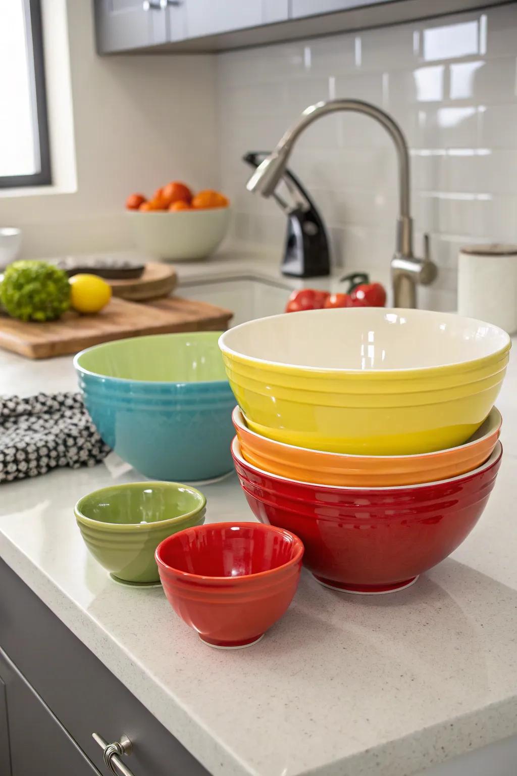 Pottery mixing bowls offer practicality and aesthetic appeal.