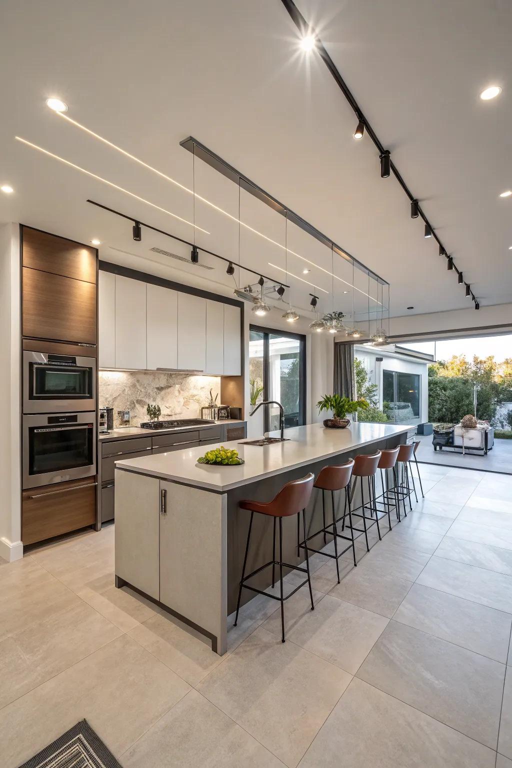 A kitchen enhanced with chic track lighting for a modern feel.